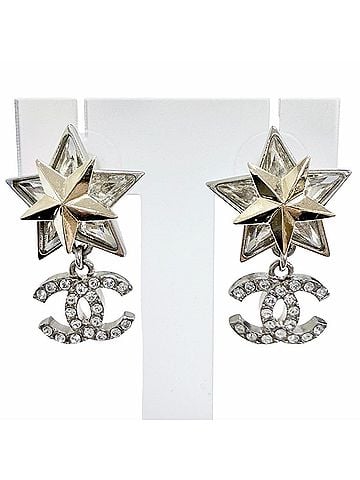 Chanel CHANEL C23S ABA907 Coco Mark Rhinestone Strass Star Crystal Swing Earrings (Pair) Champagne Gold Silver Made in France Women's (view 1)
