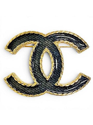 Chanel CHANEL I24P ABC726 Coco Mark Denim Brooch, Gold and Indigo Blue, Made in Italy, Women's, Comes with Box, Highly Recommended! (view 1)