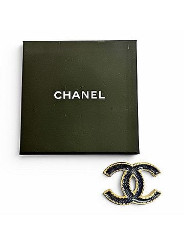 Chanel CHANEL I24P ABC726 Coco Mark Denim Brooch, Gold and Indigo Blue, Made in Italy, Women's, Comes with Box, Highly Recommended! (view 2)