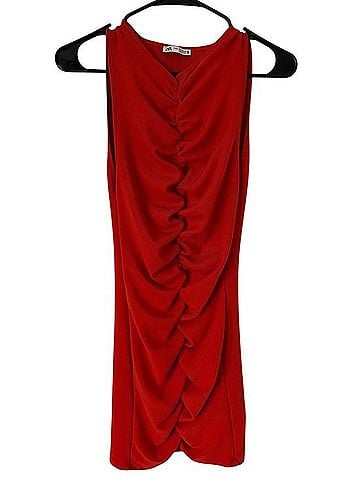 Zara Red Ruched Mini Dress Casual Dress (view 1)