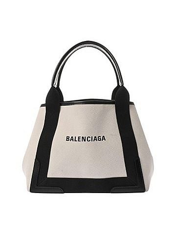 Balenciaga BALENCIAGA Navy Cabas S White Black 339933 Women's Canvas Leather Handbag AB Rank Used Ginzo (view 1)