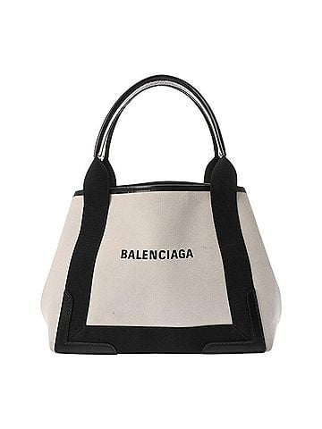 Balenciaga BALENCIAGA Navy Cabas S White Black 339933 Women's Canvas Leather Handbag AB Rank Used Ginzo (view 2)