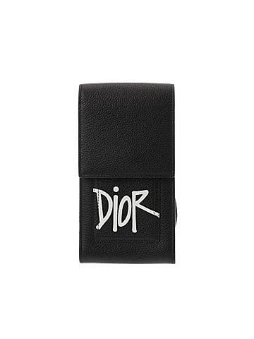 Christian Dior CHRISTIAN DIOR Christian Dior Phone Holder x Stussy Black Women's Grain Leather Shoulder Bag A Rank Used Ginzo (view 1)