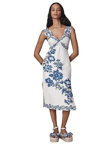 FARM Rio FARM RIO FLORAL
CASCADE WAVY
LINEN SLEEVELESS
MIDI DRESS Cocktail Dress (view 1)