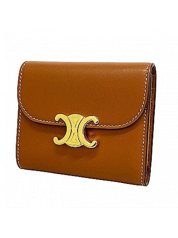 Céline Celine Triomphe Leather Tri-fold Wallet, Brown, Women's (view 1)