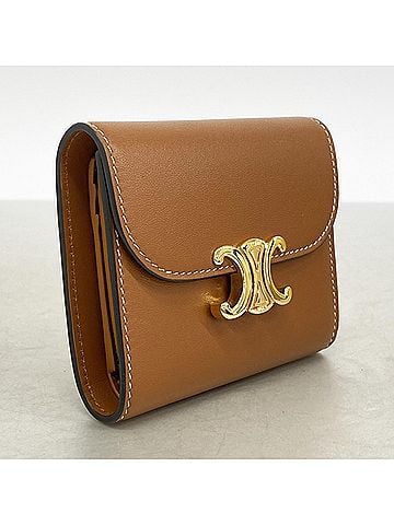 Céline Celine Triomphe Leather Tri-fold Wallet, Brown, Women's (view 2)