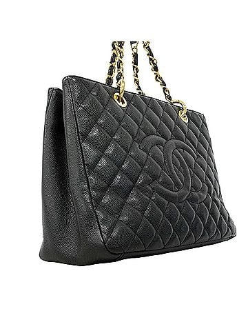 Chanel Chanel Tote Bag/Chain Tote, Matelassé Caviar Leather, Black, Women's (view 2)