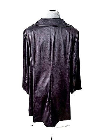 Lane Bryant Black Satin Long Peacoat Coat (view 2)