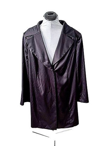 Lane Bryant Black Satin Long Peacoat Coat (view 1)