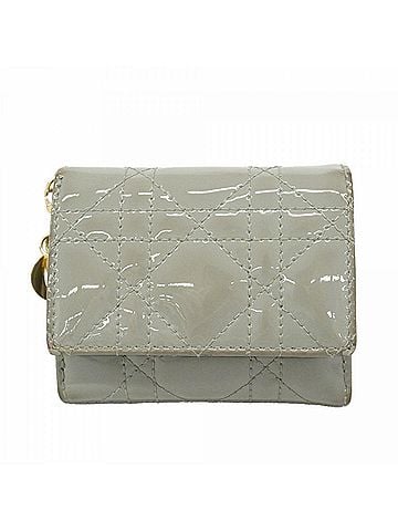 Christian Dior Christian Dior Tri-fold Wallet, Cannage Enamel, Gray Champagne, Women's (view 1)