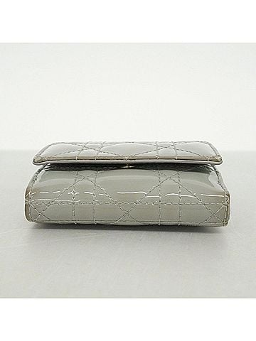 Christian Dior Christian Dior Tri-fold Wallet, Cannage Enamel, Gray Champagne, Women's (view 2)