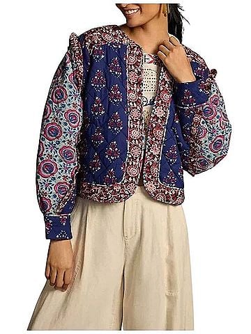 Anthropologie Quilted Ruffle Trim Jacket Jacket (view 1)