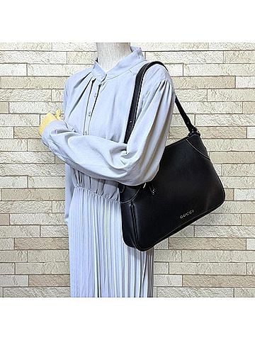 Gucci Gucci Large GG Emblem Tote Bag, Handbag, Leather, 815217, Black, Women's, GUCCI, Used (view 2)