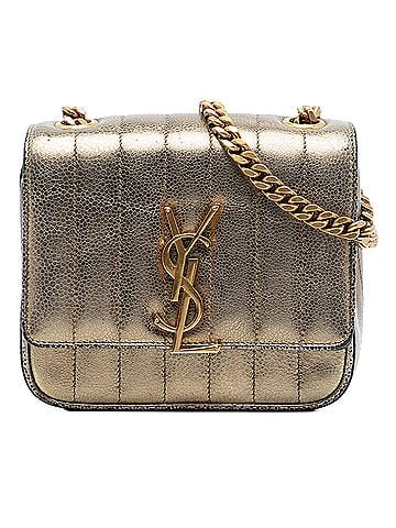 Saint Laurent Small Metallic Grain De Poudre Monogram Vicky Chain Bag (view 1)