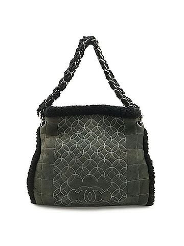 Chanel CHANEL Chanel Coco Mark Shearling Chain Shoulder Bag, Boa Leather, Gray/Black (view 2)