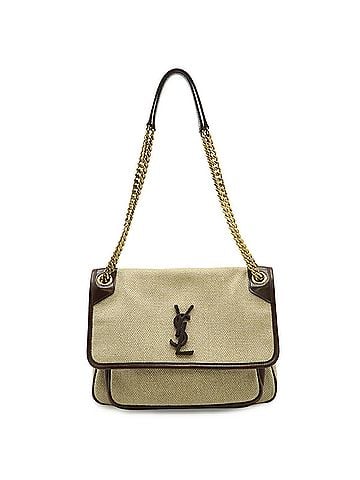 Yves Saint Laurent Yves Saint Laurent SAINT LAURENT PARIS YSL NIKI Medium Chain Shoulder Bag, Linen Canvas, Beige, 633150 (view 2)
