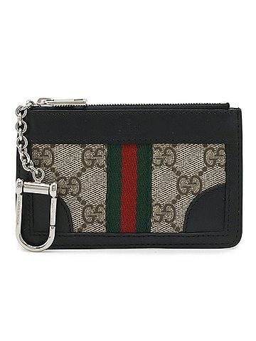 Gucci GUCCI GG Supreme Webbing Line Sherry Wallet/Coin Purse, Leather, Black, with Key Hook, 388408 (view 2)