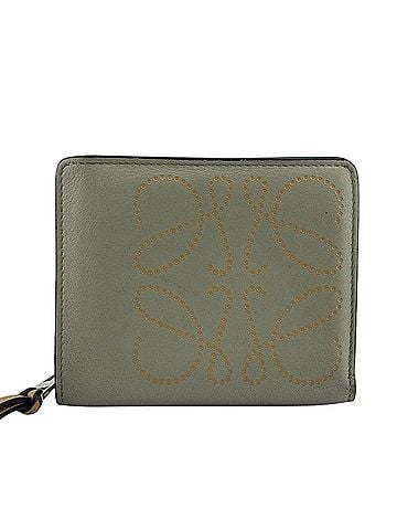 Loewe LOEWE Anagram Compact Wallet, Snap Button Closure, Zippered Coin Purse, Logo, Bi-fold Khaki Green (view 1)