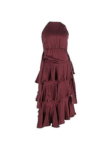 Zimmermann  Zimmermann Ruffled Midi Halter Neck Dress in Burgundy Silk (view 1)