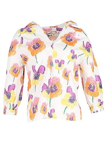 MARNI  Marni Floral Print V-Neck 3/4 Sleeve Shirt in Multicolor Cotton (view 1)