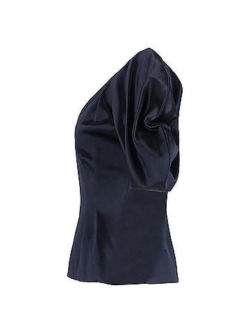 Jacquemus Jacquemus Puffed Sleeve V-neck Blouse in Navy Blue Satin (view 2)