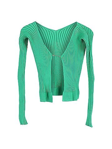 Jacquemus Jacquemus Pralù Cropped Embellished Ribbed-knit Cardigan In Green Viscose (view 1)