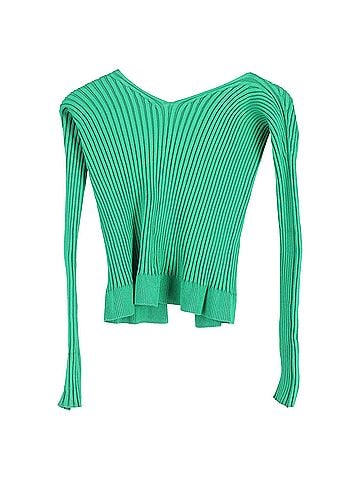 Jacquemus Jacquemus Pralù Cropped Embellished Ribbed-knit Cardigan In Green Viscose (view 2)