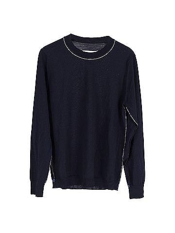 Maison Margiela  Maison Margiela Knitted Crewneck Sweater in Navy Blue Wool (view 1)