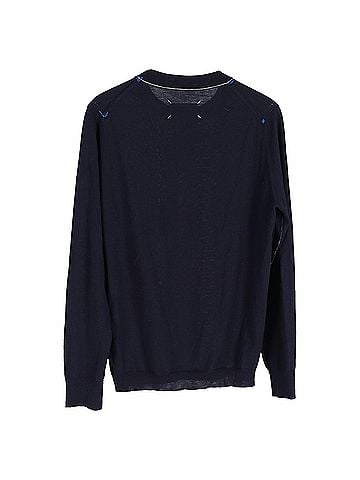 Maison Margiela  Maison Margiela Knitted Crewneck Sweater in Navy Blue Wool (view 2)