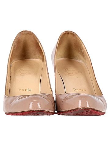 Christian Louboutin  Christian Louboutin Dolly 85 Round Toe Pumps in Nude Patent Leather (view 2)