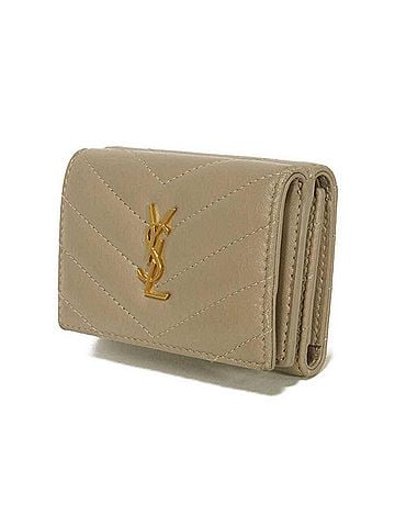 Yves Saint Laurent Yves Saint Laurent Saint Laurent Paris Cassandra Origami Tiny Wallet, Quilted Tri-fold Dusty Grey, 668274 AAA44 1722, Men's & Women's (view 2)