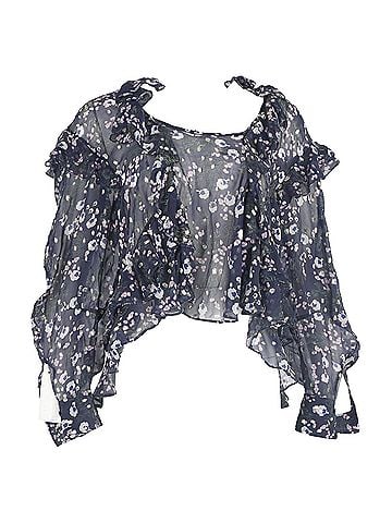 Isabel Marant Isabel Marant Floral Printed Ruffle Trimmed Blouse in Blue Silk (view 1)