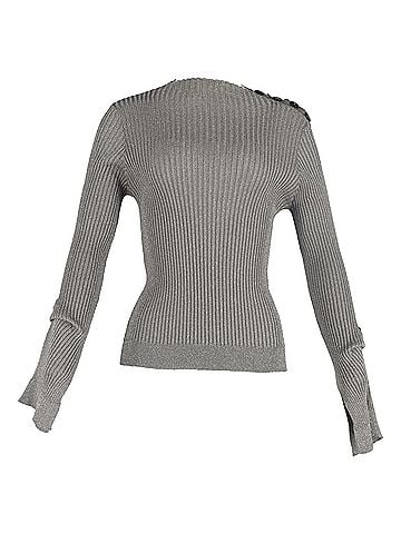 Roland Mouret  Roland Mouret Ribbed-Knit Long Sleeve Top in Grey Polyester (view 1)