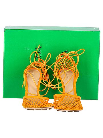 Bottega Veneta Bottega Veneta Stretch Lace Up Sandals in Orange Leather (view 2)