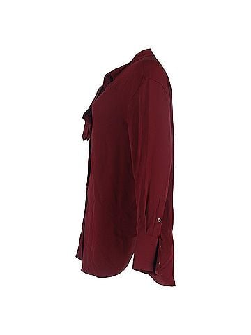 Theory  Theory Ribbon Detail Buttoned Long Sleeve Blouse in Maroon Silk (view 2)
