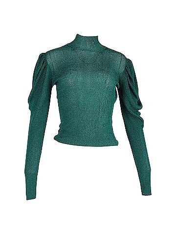 Caroline Constas Caroline Constas Puff Sleeve Turtleneck Jumper In Green Viscose (view 1)