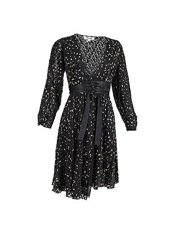 Diane von Furstenberg Diane von Furstenberg Animal Print Devore Wrap Dress in Black and Gold Viscose (view 1)