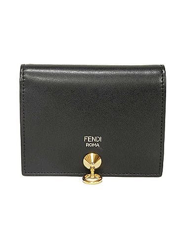 Fendi Fendi By The Way Small Studded Gold Coin Purse Bi-fold Wallet with Logo, Black, 8M0387 SME F0KUR, Men's & Women's (view 1)