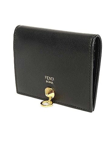Fendi Fendi By The Way Small Studded Gold Coin Purse Bi-fold Wallet with Logo, Black, 8M0387 SME F0KUR, Men's & Women's (view 2)