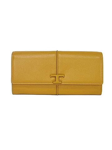 Tod's Tod's T Timeless Long Flap Bi-fold Wallet with Compartment, Card Case, Coin Logo, Mustard, for Men and Women (view 1)