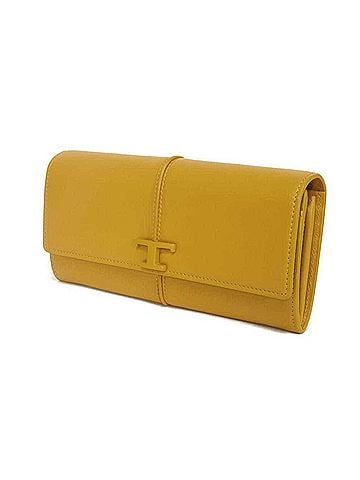 Tod's Tod's T Timeless Long Flap Bi-fold Wallet with Compartment, Card Case, Coin Logo, Mustard, for Men and Women (view 2)