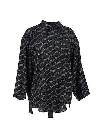 Balenciaga  Balenciaga BB Logo Long Sleeve Shirt in Black Silk (view 1)