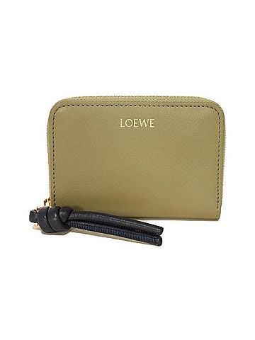 Loewe Loewe coin case, zip purse, current Knot design, shiny Napa calf leather, deep navy, logo, eucalyptus green, CEM1ZCPX02 5659, men's/women's. (view 1)
