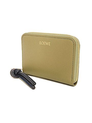 Loewe Loewe coin case, zip purse, current Knot design, shiny Napa calf leather, deep navy, logo, eucalyptus green, CEM1ZCPX02 5659, men's/women's. (view 2)