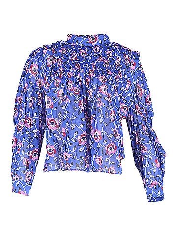 Isabel Marant Isabel Marant Etoile Vega Floral Blouse In Electric Blue Pintucked Cotton  (view 1)