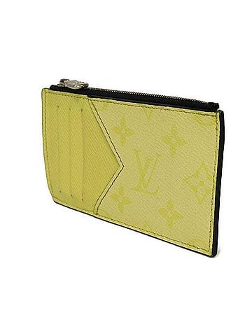 Louis Vuitton Louis Vuitton coin case/card holder with LV logo, flower design, pastel color, RFID chip, Taigarama monogram, lemonade M14109, men's wallet. (view 2)