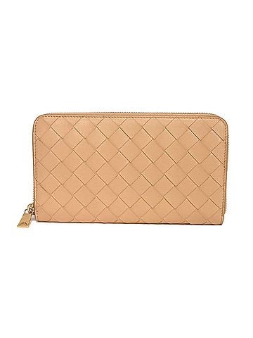 Bottega Veneta Bottega Veneta Maxi Zip-Around Wallet with RFID Protection, Intrecciato Weave, Almond Pattern, 608053 VCPP2 2700, for Men and Women. (view 1)