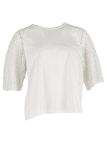 Chloé  Chloé Lace Sleeve Crewneck T-Shirt in White Cotton (view 1)