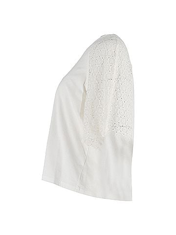Chloé  Chloé Lace Sleeve Crewneck T-Shirt in White Cotton (view 2)