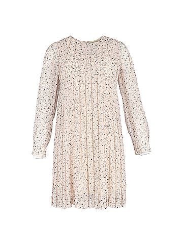 Chloé Chloé Pleated Printed Knee Length Dress in Pastel Pink Polyester (view 1)